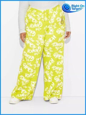 2X - Womens The Grinch and Max Print Graphic Flare Pants - Green